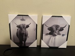 Funny Highland Cow Bathroom Wall Art Framed Black and White Rustic Cute Bathr…