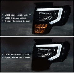 LED Tube Headlights Assembly Compatible with Ford F150 2009-2014 Pair Left & Rig