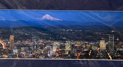 Portland Oregon Skyline at Night Photo Signed Sherrill Mt Hood Panoramic PNW Art