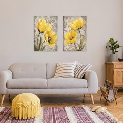 Yellow and Gray Flowers Canvas Wall Art Tulip Picture Prints Artwork Modern F…