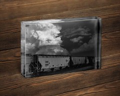 Black and white train photography wall art hanging storm cloud picture decor