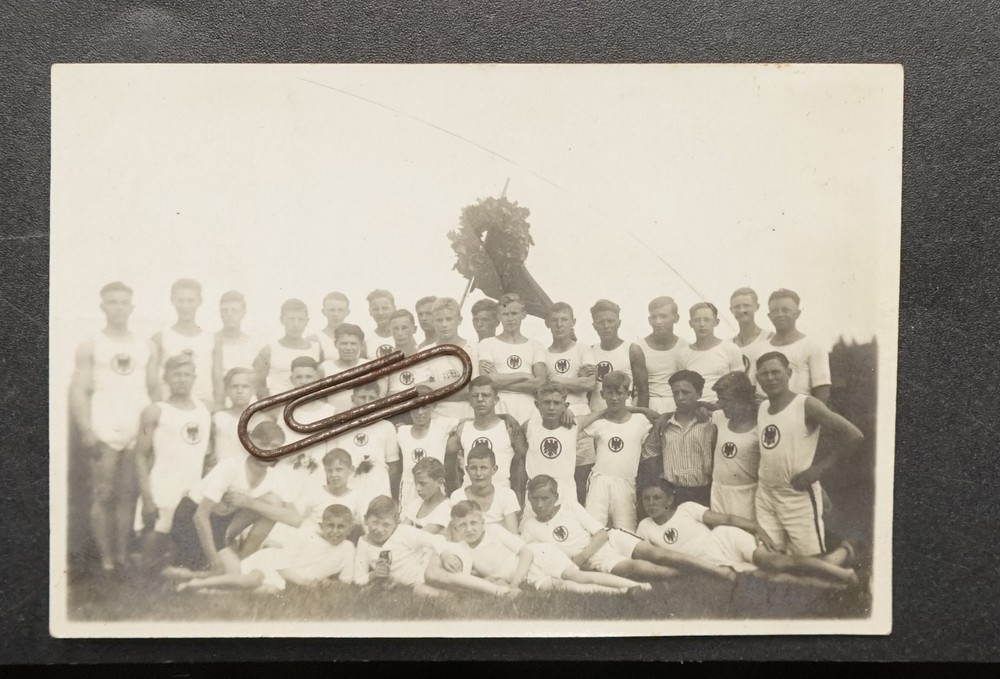 Photo portrait Ansbach Franconia Bavaria athletes gymnastics club coat of arms youth flag old