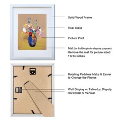 11×14 Picture Frame Set of 2 Made of Solid Wood Photo Frames with Real Glass …