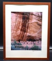 Framed Signed David Pettit 8/02 Photograph Keet Seel Puebloan Cliff Dwelling AZ