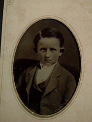 Antique 1870s Tin Type Photo Young Boy Child Big Ears Unique Stare Creepy Victo