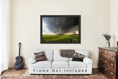 Storm Photography Print – Tornado Emerging from Rain Over Wheat Field in Kansas