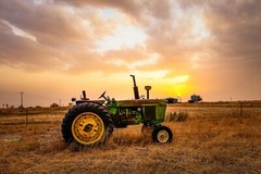 Country Photography Print – Picture of Tractor at Sunset in Texas