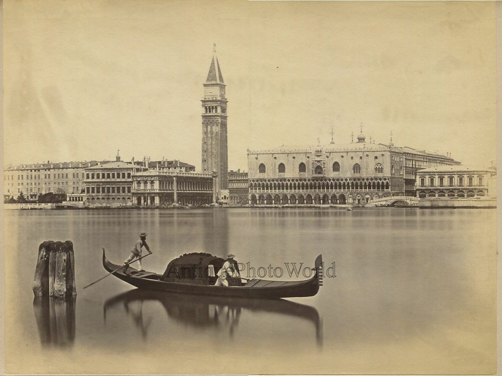 Gondola Grand Canal Venice Doges Palace antique albumen photo Italy C. Naya