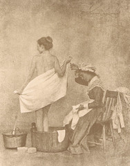 NEWLY FOUND! HENDRICKSON B&W SEPIA PHOTO PRINT Towel Dry After Bath 11″ X 14″