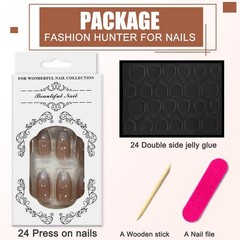 24 Pack French Press on Nails Medium Length Coffin, Natural Stick On Nails…