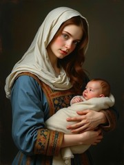 A3 Photo Mother Child Tenderness Artistic Glossy Paper Decor -087