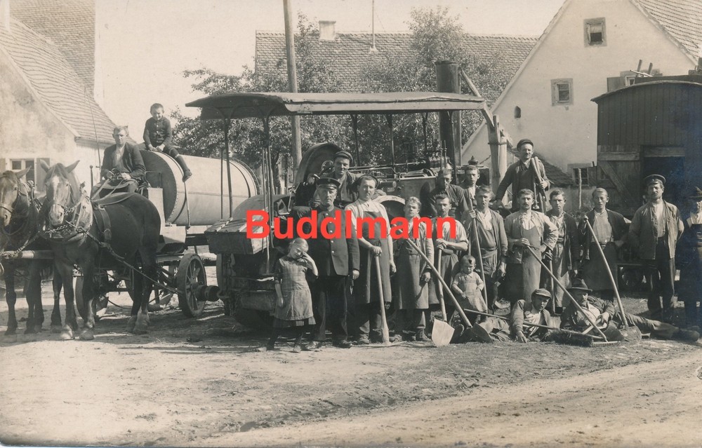 Antique Photo Weißenburg with Workers Road Construction Steam Roller Technology 1920s
