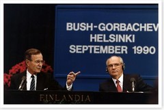 President George H. W. Bush With Soviet Mikhail Gorbachev Silver Halide Photo