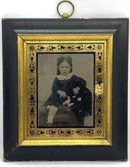 Antique Black/Gold Wooden Framed Little Girls Photograph 8.1/2 x 7.5/8”