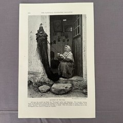 1927 Portuguese Fisherwoman Mending Nets Coastal Life Vintage Art Photograph