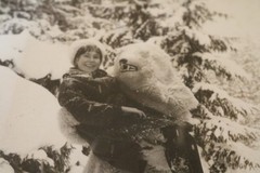 Great old photo-pretty woman and person in polar bear costume-50s-60s?