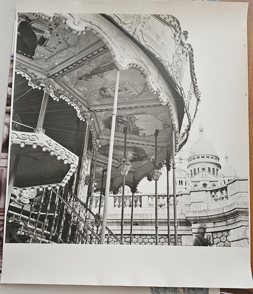 Carousel Paris France Enlarged Photo Black And White Large Format 19×19 1980s