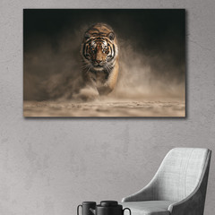 Running Tiger Wall Art, Modern Wildlife Animal Decor, Nature Photography Canvas