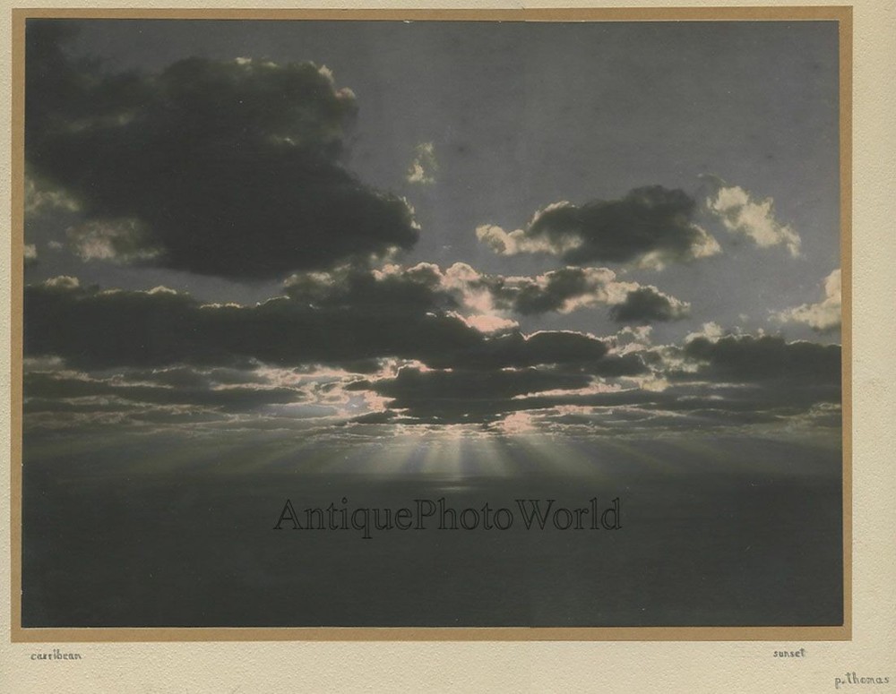 Caribbean sunset hand tinted antique photo P. Thomas