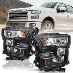 Headlight Assembly Set for 15 16 17 Ford F150 Driver & Passenger Side Black Hous