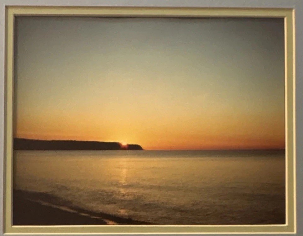 Vintage Sunset Landscape Framed Photograph Matted Coastal Horizon Nature Art