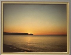 Vintage Sunset Landscape Framed Photograph Matted Coastal Horizon Nature Art