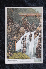Postkarte Ansichtskarte Lithografie Bayern Bayrischzell Wasserfall (N)
