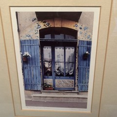Barbara Sanson Art Photograph Print Blue Shutters And A Cat Provence Mat Framed