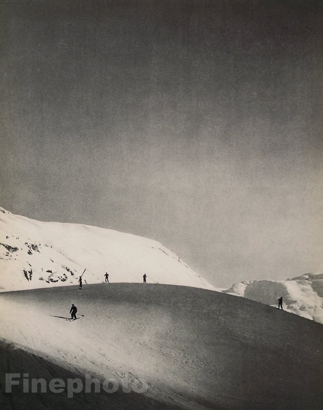 1935 Vintage JEAN MORAL Downhill Skiing Snow Alps Slopes Photo Gravure Art 16X20