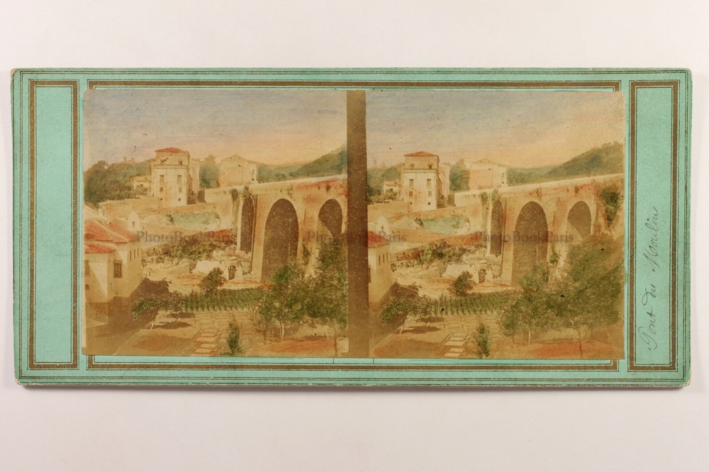 France Bridge Of The Mill Photo Unique In Hand Stereo Vintage Album c1858
