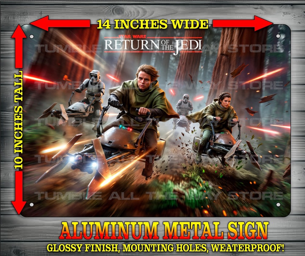 Luke Skywalker and Leia on Speeders Star Wars Jedi Metal Sign Wall Art 10″ x 14″