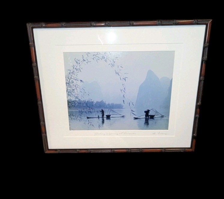 Vintage Asian Signed Framed G Liang “Fishing in Spring At Li River” Photograph