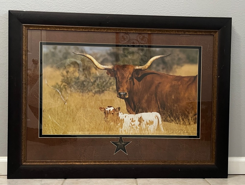 DAVID R STOECKLEIN Mother Child Texas Longhorn Signed Framed Photo 30.5″ x 41″
