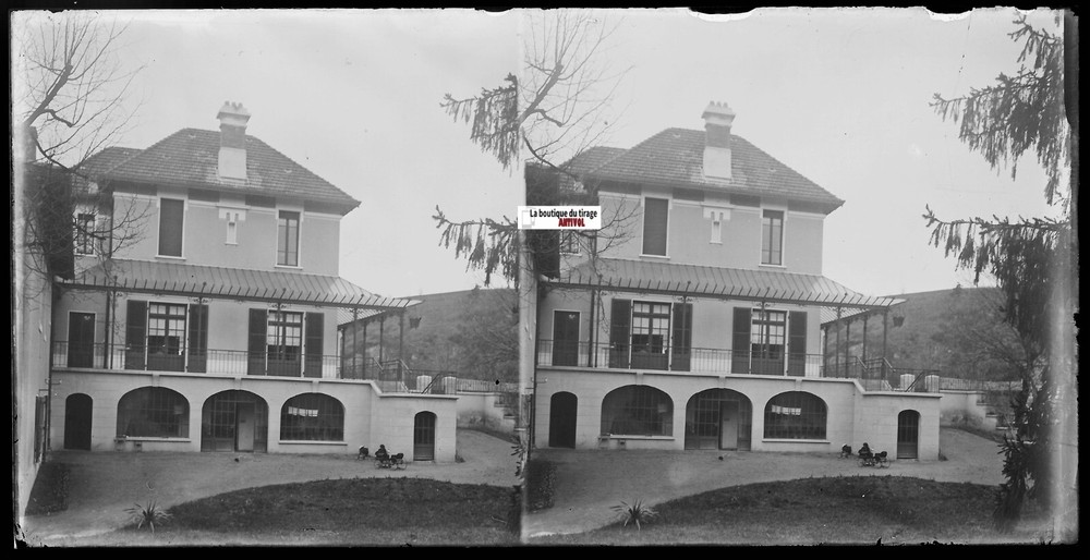 Villa, House, Glass Plate Old Photo, Stereo Negative Black & White 9×18 cm