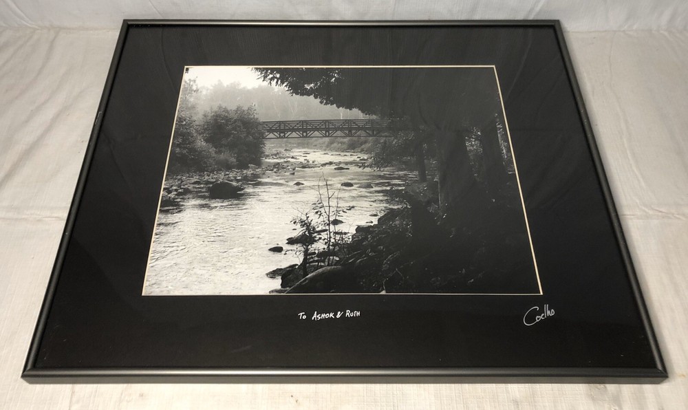 COELHO SIGNED PHOTO PHOTOGRAPH RIVER & BRIDGE NATURE FRAMED & MATTED