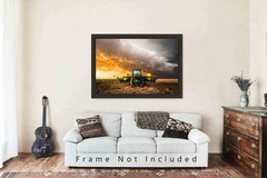 Country Photography Print – Tractor and Storm at Sunset in Kansas Farm Wall Art