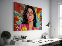Colorful Pop Art Girl Print, Woman Retro Bubblegum Poster 80s Inspired Pop Decor