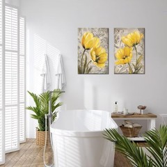 Yellow and Gray Flowers Canvas Wall Art Tulip Picture Prints Artwork Modern F…