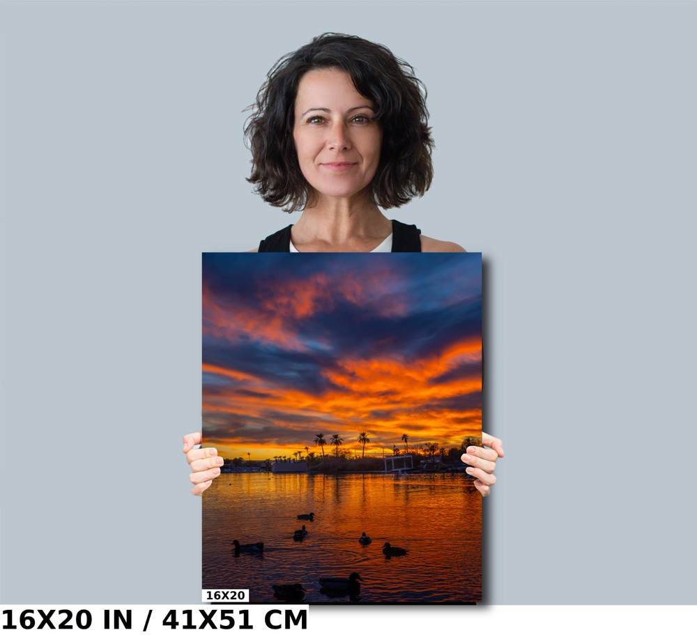 Fiery Horizon: Sunset at Lake Havasu Aluminum Metal Print Arizona Wall Art