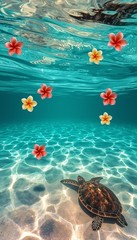 Luxury Tropical Ocean Wallpaper 4K | Beach Turtle Floral Aesthetic