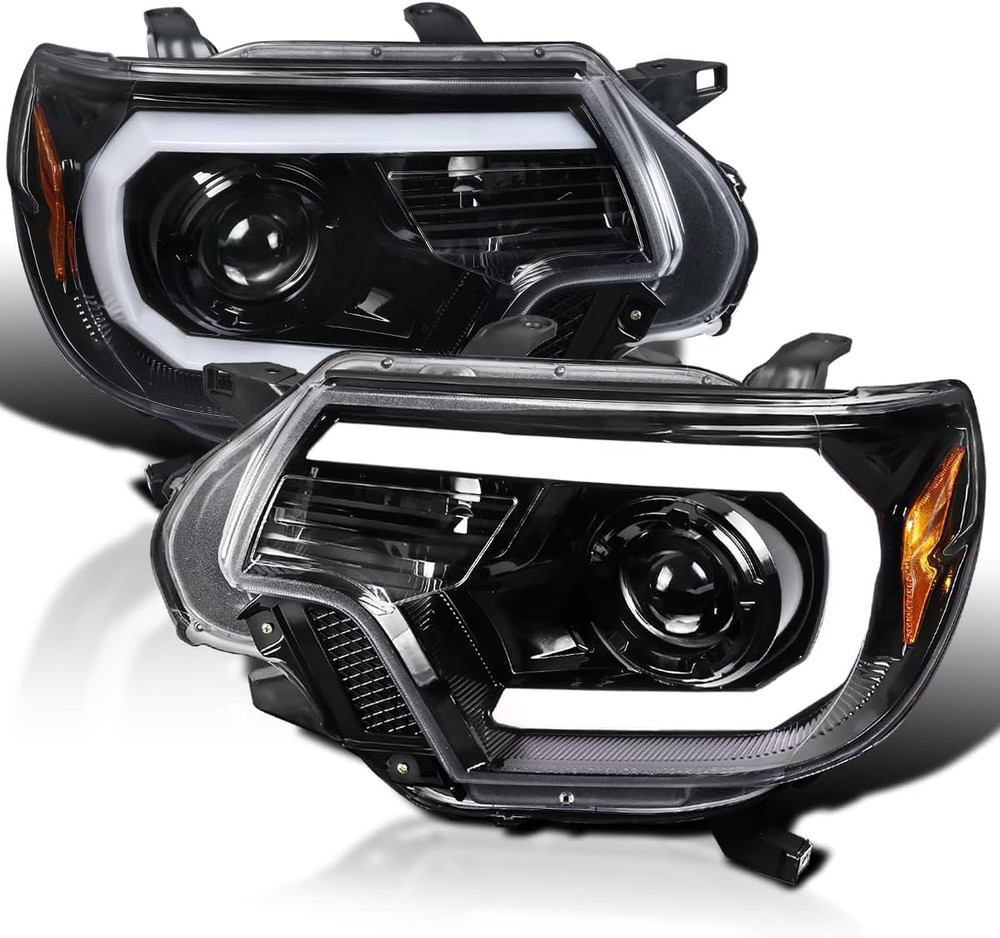Jet Black LED Light Bar Projector Headlights Compatible with 2012-2015 Toyota Ta