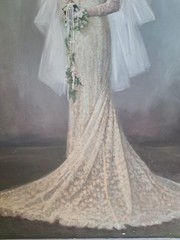 1940s 25×30 VTG Hand Colored Bridal Portrait Bride Wedding Canvas Board Signed