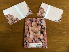 ANNE GEDDES BABY IN A TEACUP PICTURE FRAME 5×5″ & CHEESECAKE STATIONERY ~ 1995 ~