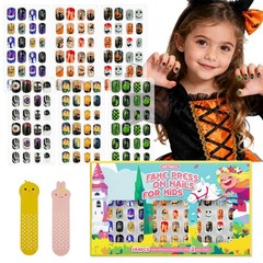 144 Pieces Halloween Artificial Nails for Kids, Short Push On Nails with Pre Glue, …