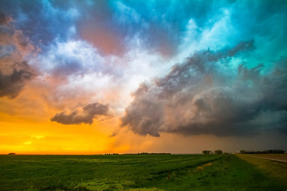 Storm Clouds Photography Print: Kansas Sunset Thunderstorm Weather Sky Photo