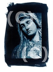 Cyanotype with figure in cemetery / angel motif – unique handmade cemetery photo