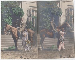 D 123 Horses 1910! Photo card lady and gentleman with horse around 1910 – 2 cards!