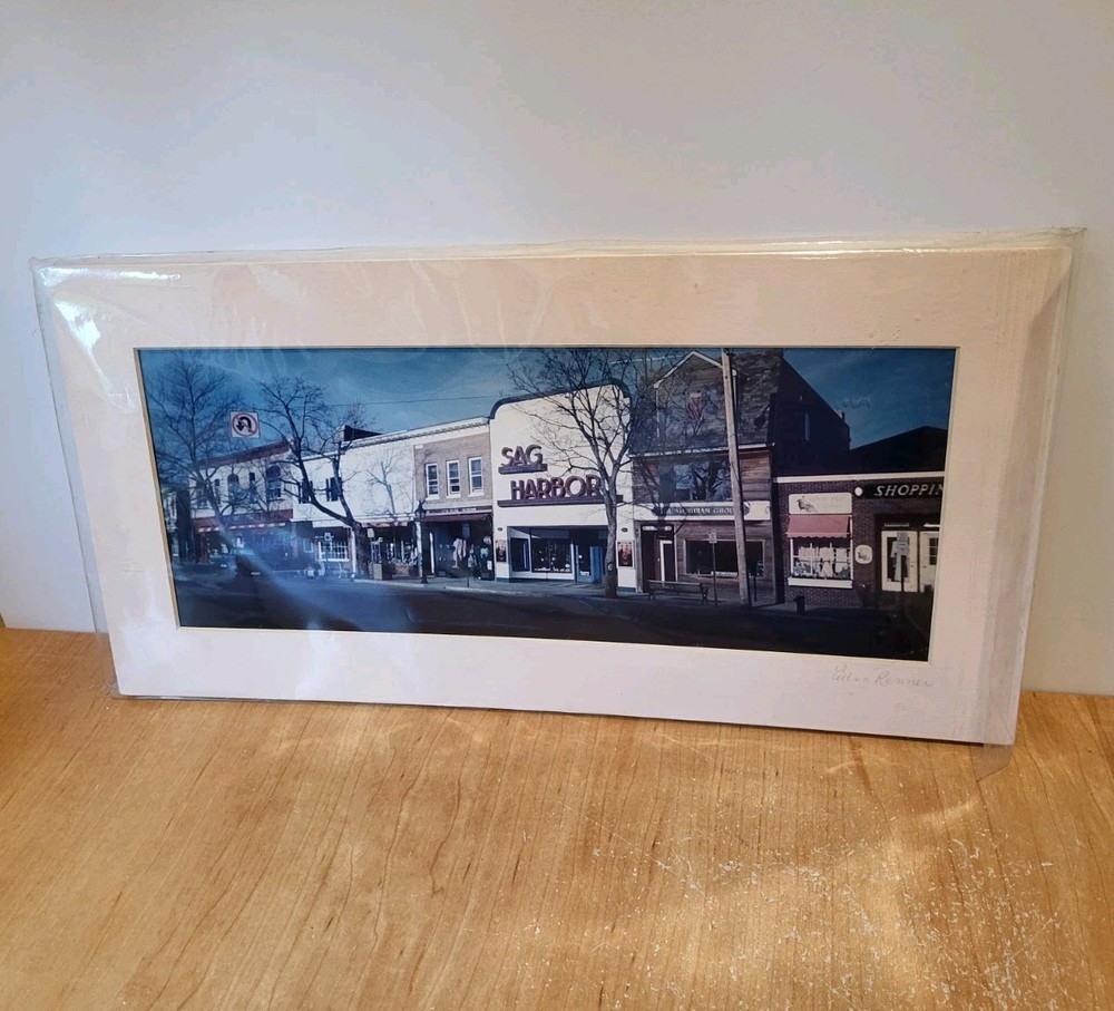 SAG HARBOR’S MAIN STREET 11.25 x 4 inch Photo w/Mat EDNA RENNER Long Island NY