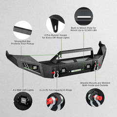 Off Road Front Bumper Fit for Ram 1500 2013-2018 | W/4 Lights, Winch Plate, Pre-
