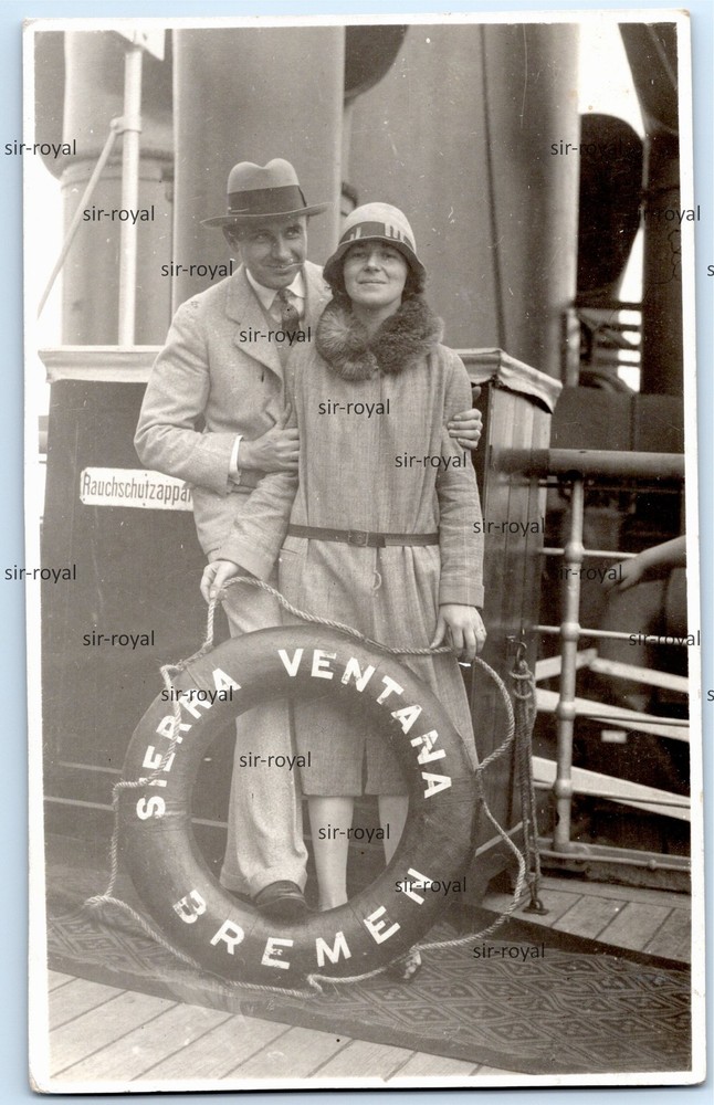 Pair off Sierra Ventana Bremen Ship Lifebuoy around 1930 Photo Postcard 8x13cm